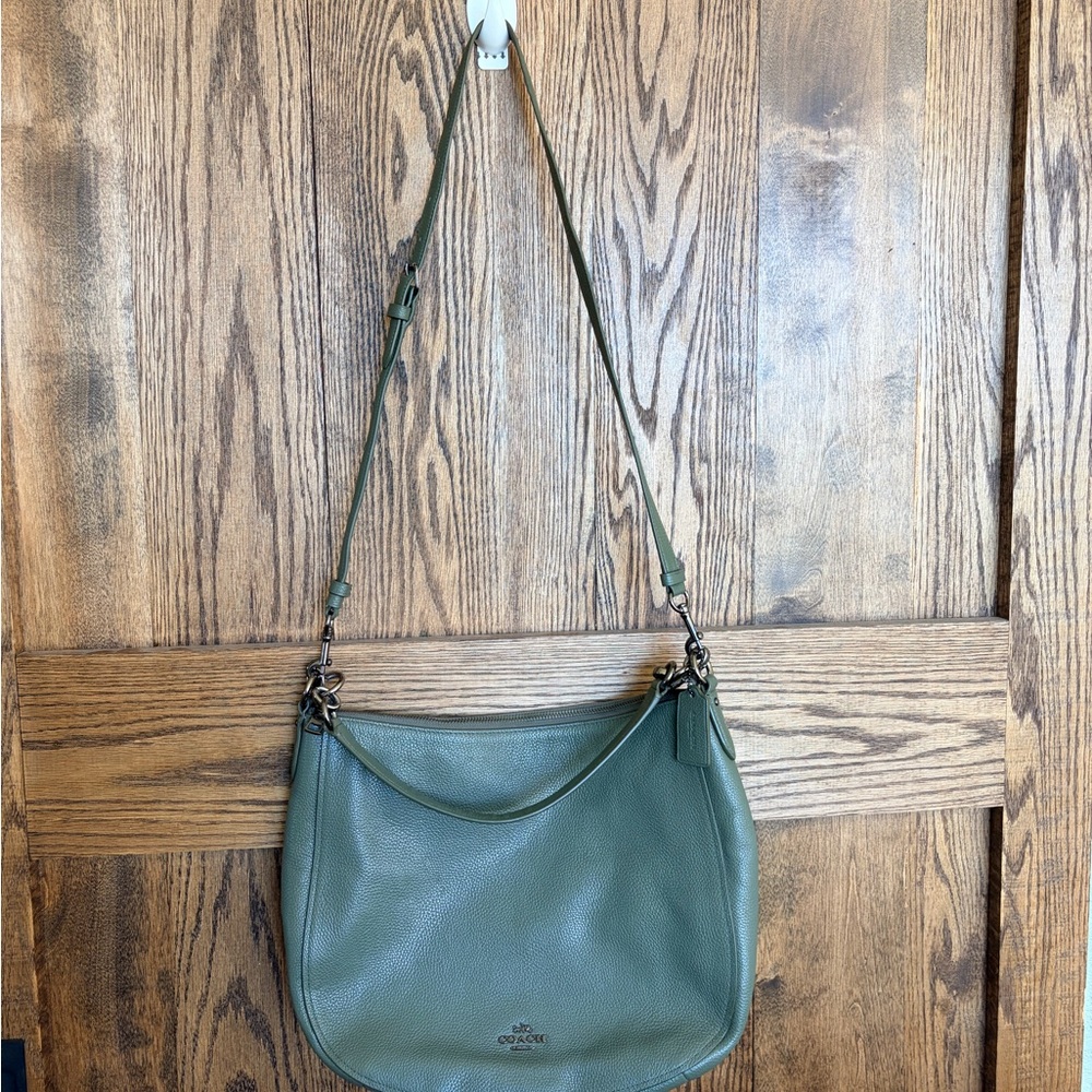 💚Coach💚 Army Green Leather Hobo Shoulder Bag - Picture 5 of 14